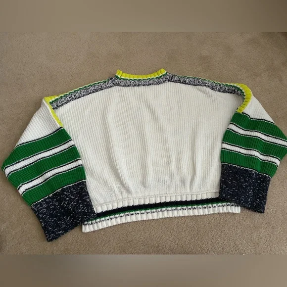 Anthropologie Daily Practice Le Tour Crop Crewneck Sweater Bike White Cotton L - Picture 4 of 9